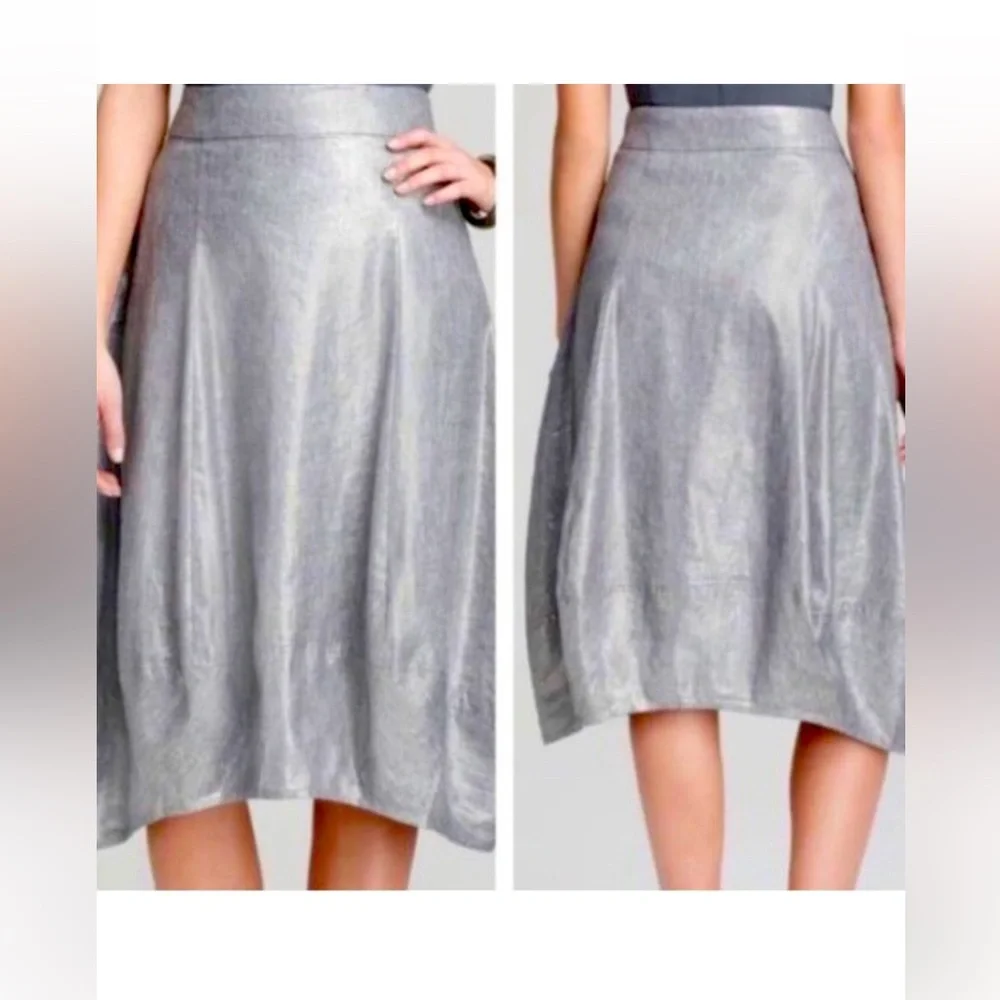 NWOT Eileen Fisher Silver Metallic Linen Blend Lantern Skirt Size L - Picture 2 of 13